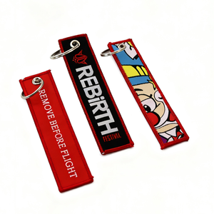 JXSKC1001 High Quality Eco Friendly Own Design Woven Custom Personal Logo Polyester Embroidery <strong>Keychain</strong> With Key Rings - Product Image 2