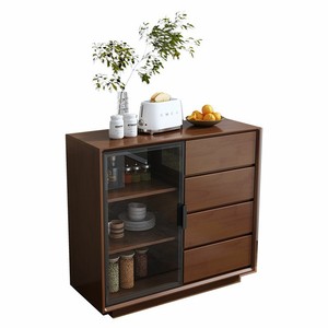 Modern <b>Sideboard</b> With Glass Doors Walnut Color Multifunctional Storage Cabinet For Dining Room - Product Image 4