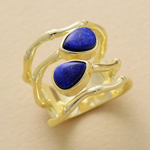 بيع بالجملة مجوهرات اوروبية مطلية بالذهب حجران عقيق أسود لابيس للنساء كوكوكوتيل باند خاتم خواتم على الموضة - Product Image 4