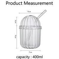 Vaso de Vidrio Borosilicato Resistente al Calor de 400 ml, con Tapa Abovedada Acanalada y Pajita, para Café Helado, Jugo, Leche, Té, Hecho a Mano, Reutilizable, para Niños