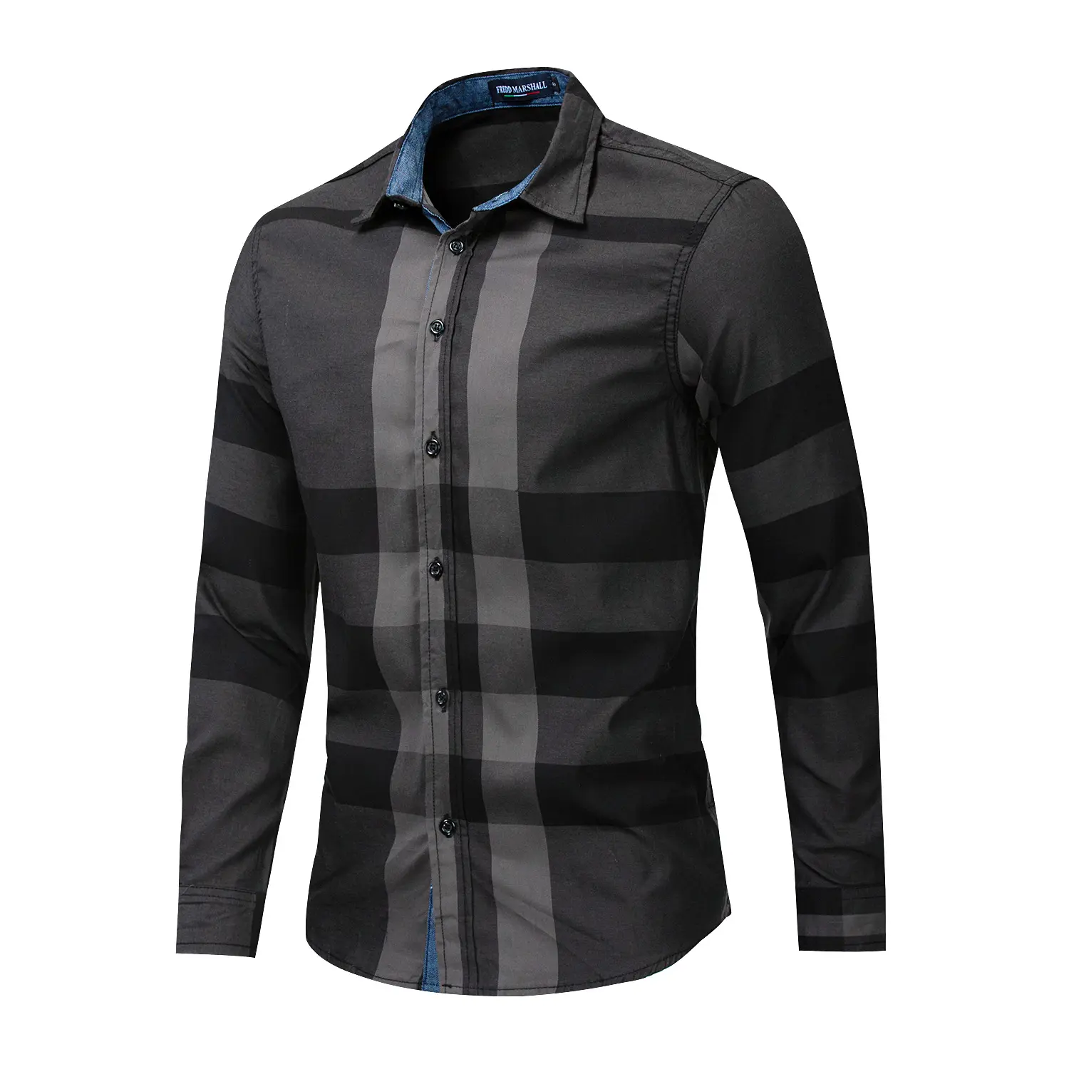 Men Flannel Plaid Shirt Wholesale Fashion Gradient Ramp Plaid Long Sleeve Custom 100% Cotton Flannel Mens Casual Dress Shirts