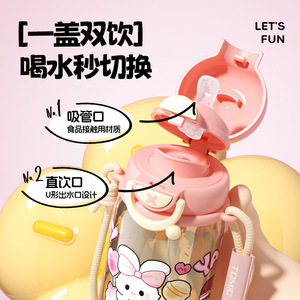 Portable Bunny Water <b>Bottle</b> With Straw For Kids Adults Back To School <b>Pink</b> Cartoon Design PPSU Material - Product Image 4
