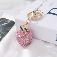 Glinsterende rhinestone appel sleutelhanger bling kristallen fruit tasbedel voor vrouwen kerstcadeau
