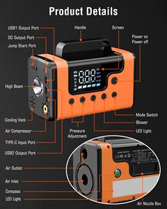 Booster de batterie de voiture tout-en-un 4000A 10000mAh, Power Bank, pompe à air 150PSI, souffleur à vide, outil d'urgence - Product Image 2
