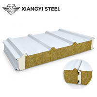 Panel Dinding Sandwich Rock Wool Tahan Api Ramah Lingkungan dengan Segel Tepi Polyurethane untuk Dinding Eksterior, Cold Room, Rumah Sakit