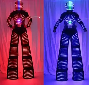 TOP Offre Spéciale Haute Qualité Lumineux Vêtements Robot Échasses Costume Performance LED Robot Cosplay Costume Salle De Bal Spectacle Luminescent DJ