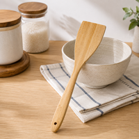 Spatule de cuisine en bambou 37,5 cm – Ustensile pour chef à domicile, restaurant, cuisine – Sûr pour les surfaces antiadhésives – Spatule plate en bois avec trou de suspension