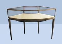 Table de présentation de bijoux en verre avec cadre ovale incurvé en acier inoxydable rose doré et éclairage LED, comptoir de vitrine de luxe pour bijouterie