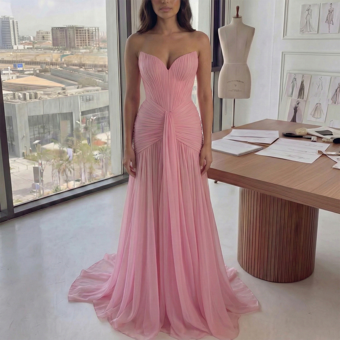 chinese dress ladies Deep Green Long Flowy Prom Dress With Lace Bustier And Corset Back main image 0