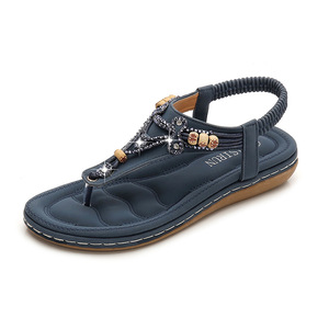 Beige Flat Sandals With Rhinestone Embellishment Open Toe Summer Women's Fashion Trend Strappy Design Comfortable PU Upper - Product Image 2