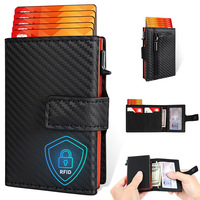 Dompet Lipat Pop Up Logo Kustom dengan Kantong Resleting, Tempat Kartu Aluminium Anti RFID dengan Jendela ID untuk Pria