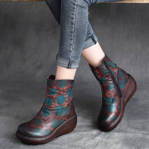 Botas de Tobillo con Plataforma y Cordones Laterales de Piel Vacuna Retro, con Bloques de Color, Cierre de Cremallera, Suela Suave, para Otoño o Invierno - Product Image 2