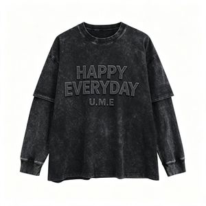 T-shirt à manches longues U.M.E Happy Everyday, noir, coupe ample, style streetwear, mode ado - Product Image 2