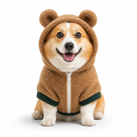 Vêtements personnalisés pour animaux de compagnie : Combinaison polaire zippée avec oreilles d'ours pour chien, combinaison chaude en peluche pour chiot et chat, vente en gros OEM