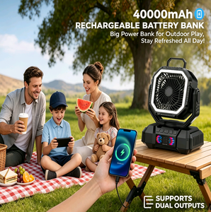 Multifunctional Electric Camping Fan with LED <b>Light</b> 40000mAh Battery Operated Portable Desk Fan Hook Timer Tent Picnic Car <b>Box</b> - Product Image 4