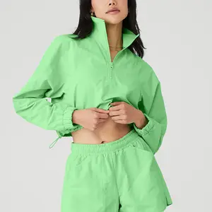 Chaqueta corta holgada de gran tamaño para mujer, cortavientos informal de talla grande, color verde, 100% poliéster, a la moda