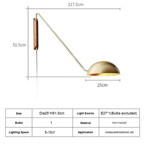 <span class=keywords><strong>Lampada</strong></span> <span class=keywords><strong>da</strong></span> <span class=keywords><strong>Parete</strong></span> Retrò E27 con <span class=keywords><strong>Braccio</strong></span> Lungo, Illuminazione Vintage Industriale per Interni, Corridoio, Comodino, Camera <span class=keywords><strong>da</strong></span> Letto, Applique Dorata Stile Fattoria - Product Image 6