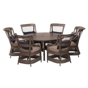 बड़ा बहुत सारे थोक क्लासिक आँगन आउटडोर डिनर फर्नीचर सेट गोल मेज और रतन कुर्सी भोजन - Product Image 1