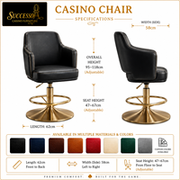 Chaise de casino robuste Successor avec coussin confortable et structure en acier durable pour machine à sous et comptoir de bar de jeu