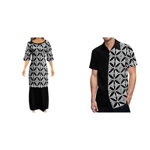 Vestido de talla grande para mujer y hombre, conjunto de traje de 2 piezas con patrón de Tatau Puletasi Tribal polinesiano, venta al por mayor - Product Image 4