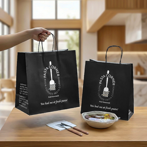 Bolsa de Papel Kraft <span class=keywords><strong>Biodegradable</strong></span> Personalizada con Logotipo para Restaurante, Embalaje para Llevar Pasta, Ensaladas y Comida para Llevar - Product Image 3