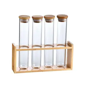 Bamboo Wooden laboratory colorimetric tube display spice jar rack condiment bottle shelf spice test tube jars with stand