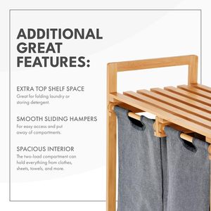 Trieur de panier en bambou à deux compartiments étanche pour le linge foncé et <span class=keywords><strong>blanc</strong></span> pour les salles de bain et les buanderies - Product Image 5