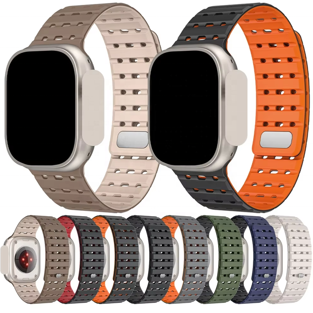 Trendybay AW-Magnetic Buckle Porous Breathable Silicone Sport Watch Band for Apple Watch 45mm 49mm