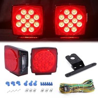 Feu arrière LED carré submersible 12V/24V pour remorque - Stop, clignotant, feu de freinage, éclairage de plaque d'immatriculation - Sans feux latéraux