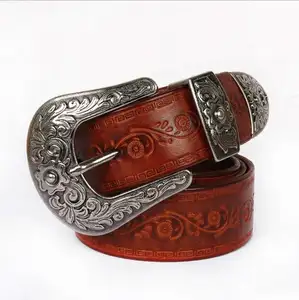 hebilla de cinturón de los hombres de cráneo Suppliers-Oem-cinturones de cuero occidental bordado para hombre, cinturones de vaquero para hombre