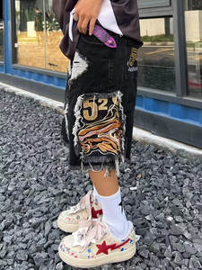 شورت جينز جديد للرجال بمقاسات كبيرة بأسلوب الهيب هوب والملابس الشبابية مع تفاصيل ممزقة - Product Image 5