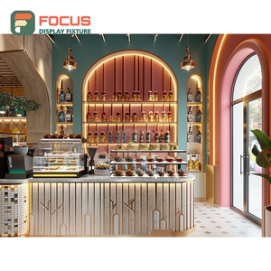 Mostrador de Servicio para Cafetería, Acabado en Madera Laminada, Área de Exhibición de Botellas de Sirope, Mostrador de Servicio para Barista - Product Image 4