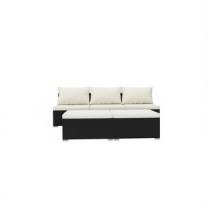 Ensemble de canapés de jardin en polyrotin noir moderne avec coussins pour usage extérieur - Product Image 1