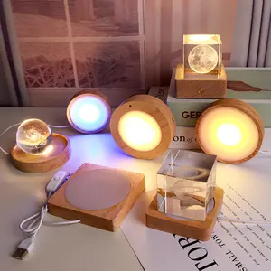 Base d'éclairage à LED en bois de 4 pouces Base d'affichage de lumière en bois avec gradateur pour verre de cristal 3D Aroma Stone Art