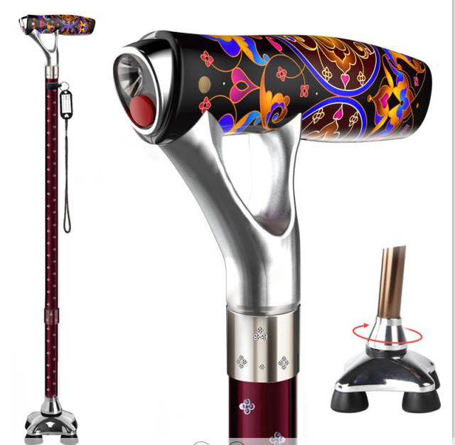 Automatic Call Function Aluminum Alloy 3-Axis Motion Detection 4G Smart Walking Cane with Crutches