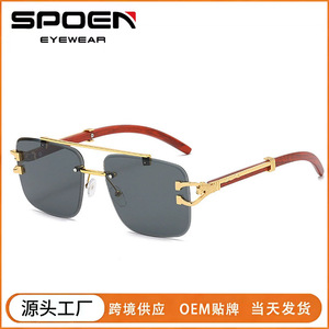 <b>Rimless</b> Rectangle <b>Sunglasses</b> UV400 Unisex Adult Sun Protection Fashionable Design - Product Image 5