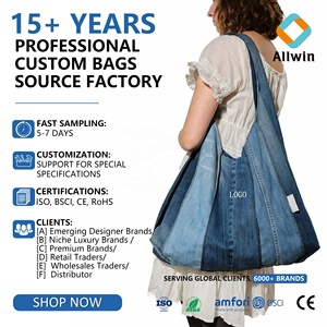 Bolso de Hombro de Mezclilla Personalizado con Parches, Bolso de Compras de Mezclilla, Bolso Tote de Mezclilla Ligero de Gran Capacidad - Product Image 1