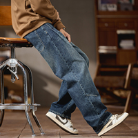 Jeans baggy taille basse style coréen pour hommes, tendance vintage, lavés, pantalons amples