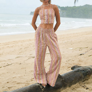 Factory direct new casual Bohemian print camisole and pleated trousers custom 100% rayon trousers two-piece <b>set</b> - Product Image 1