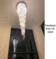Lustre en cristal en spirale longue pour escalier, lustre pour plafond haut, projet hôtel villa escalier