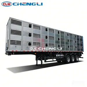 Remorque pour bétail, remorque pour animaux, semi-remorque pour bétail 30T, remorque en aluminium à 3-4 niveaux pour le transport d'animaux avec hayon hydraulique - Product Image 3