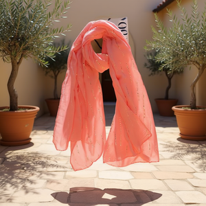 Sciarpa Lunga in Cotone TR Angelina 70x180cm con Righe Verticali e Lamina d'Oro, Accessorio Moda Donna - Product Image 2