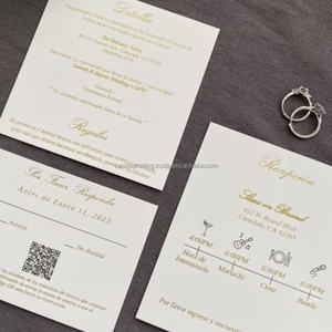 Tarjeta de Invitación de Boda Plegable de Lujo con Corte Láser y Estampado de Vainilla, Inserto de Papel Dorado, Logotipo Personalizado, Elegante Diseño Floral - Product Image 3
