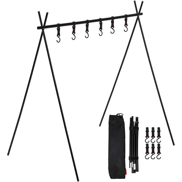 Outdoor Camping Hanging Rack with Hook Portable Folding Multifunction Tripod Cookware Hanging Bracket Barbecue Tool Hanger