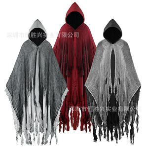 Hsx Cape d'Halloween noire effilochée à capuche, taille unique, pour accessoires de fête - Product Image 4