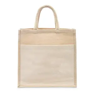 Низкая цена, переработанная Персонализированная Свадебная подарочная сумка, Экологически чистая Джутовая сумка из мешковины с холщовым карманом