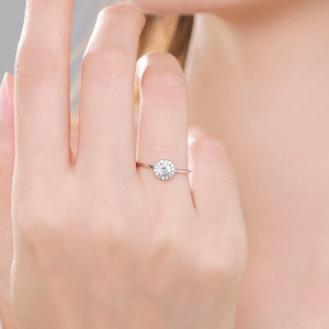 Anillo de Plata S925 Estilo Coreano con una Sola Piedra, Anillo de Halo de Diamantes Redondos de Lujo, Anillo Delicado para el Dedo Índice para Uso Diario - Product Image 5