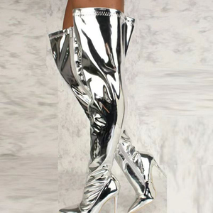 Nouvelles bottes pour femmes en cuir miroir taille haute 2024, bottes pointues à la mode pour femmes - Product Image 3