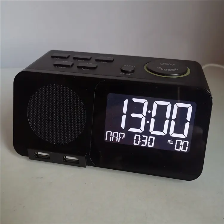 Despertador digital de mesa led, portas de carregamento usb duplo com rádio fm