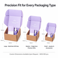 Boîte d'expédition sur mesure pour le bien-être personnel avec intérieur lilas et impression blanche pour l'emballage et les cadeaux des marques de bien-être professionnelles